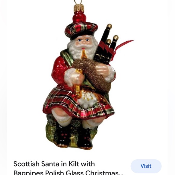Scottish Santa Clause wearing a plaid kilt , blowing bagpipes, Mouth blown w box - Picture 5 of 5